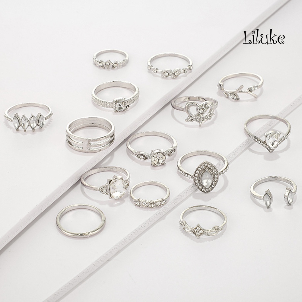 Bộ 15 Nhẫn Hợp Kim Trang Trí Đá Phong Cách Bohemian Cho Nữ