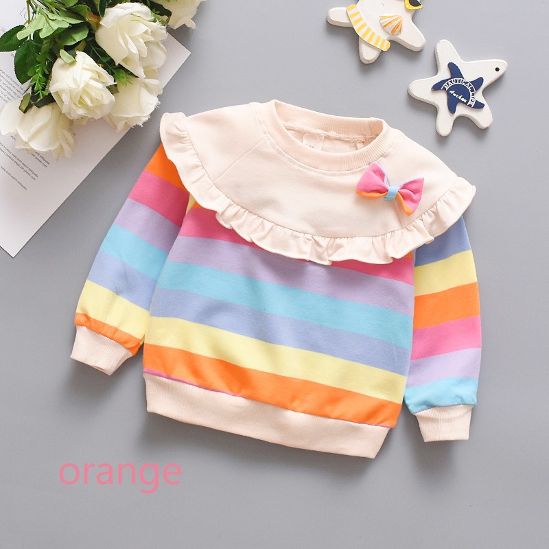 ♕ babyme ღ Baby Girl Striped Sweatshirts Bowknot Casual T-shirts Long Sleeve Outerwear