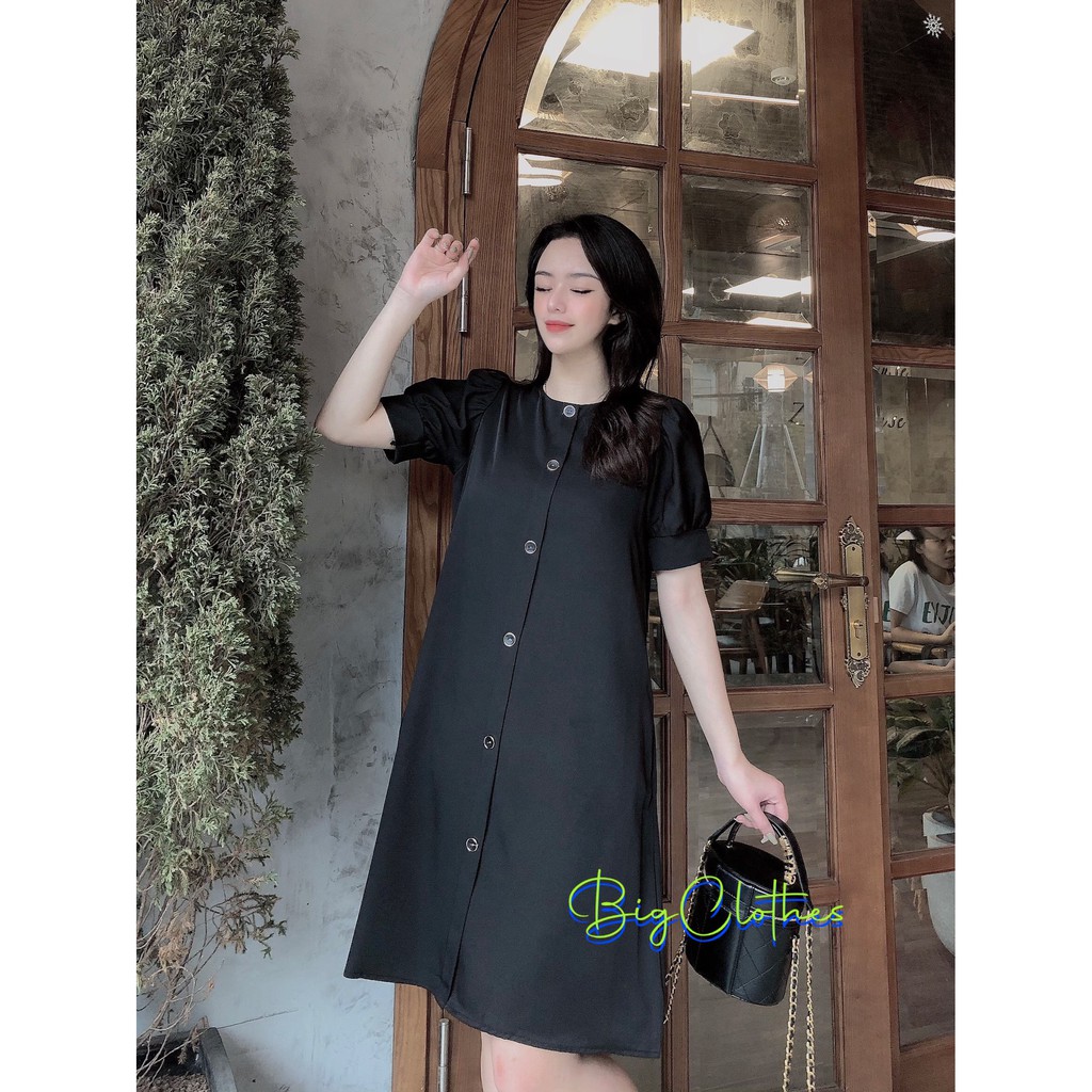 Váy đầm bigsize BigClothes thiết kế dáng suông công sở chất lụa xanh đen thoáng mát BC005