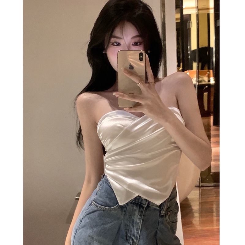 Áo ống COZOKC màu trơn có miếng đệm ngực thời trang gợi cảm cho nữ