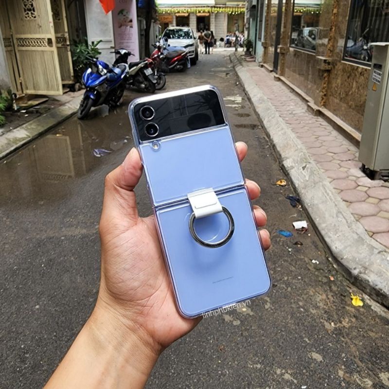 Ốp lưng Samsung Galaxy Z Flip 4 - Flip 3 Clear Cover With Ring Transparency Trong Suốt - Hàng chính hãng