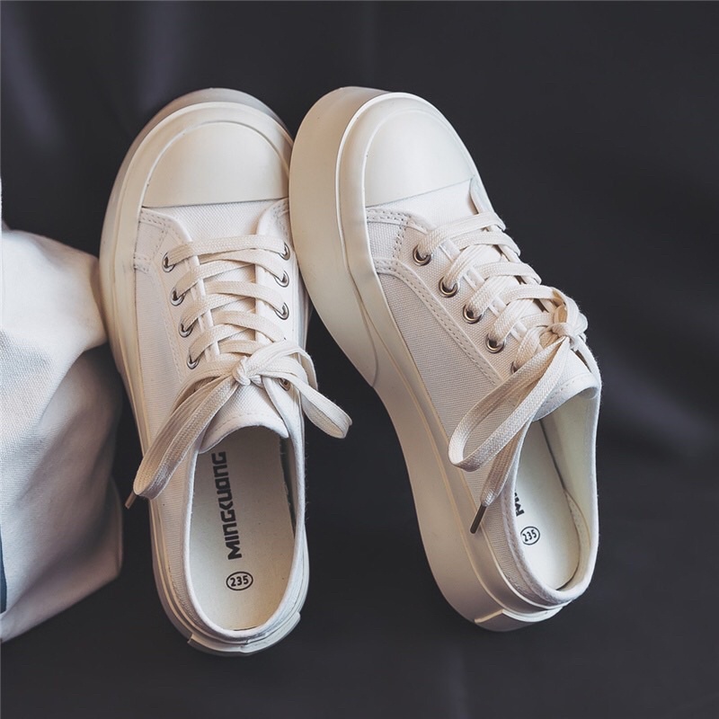 Giày sục nữ thể thao sneaker đi học đẹp trắng đen đế cao 5 cm big size HAVAVA S002