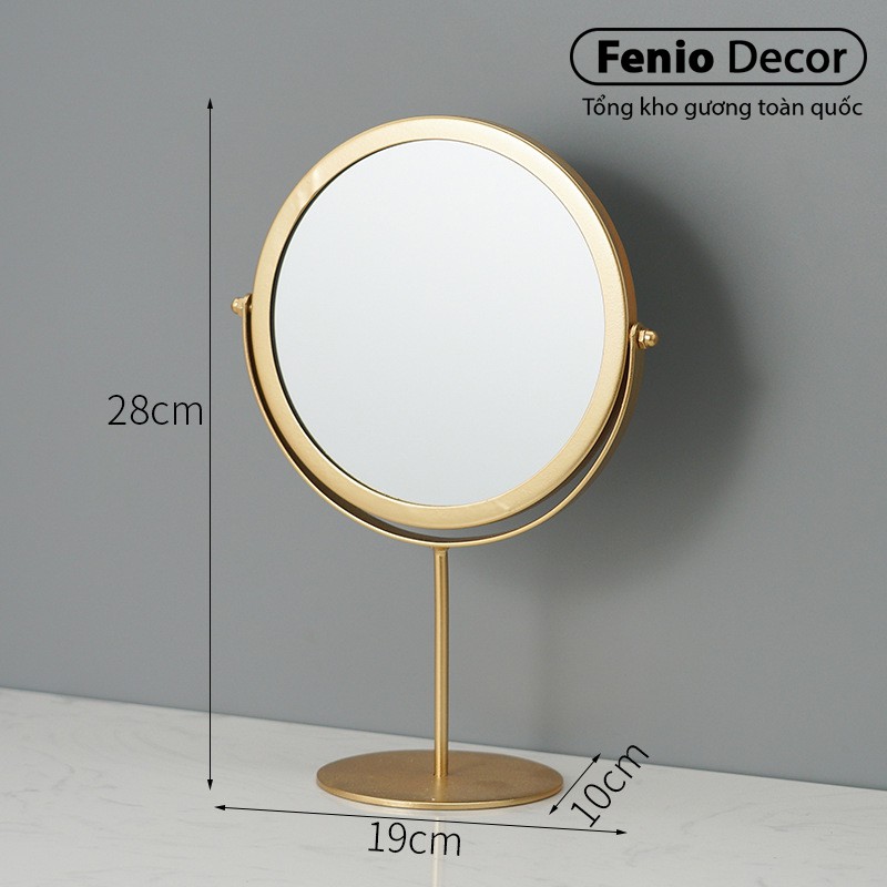 Gương trang điểm để bàn FENIO DECOR lật xoay 360 độ 2 mặt Chất liệu inox không rỉ cao cấp