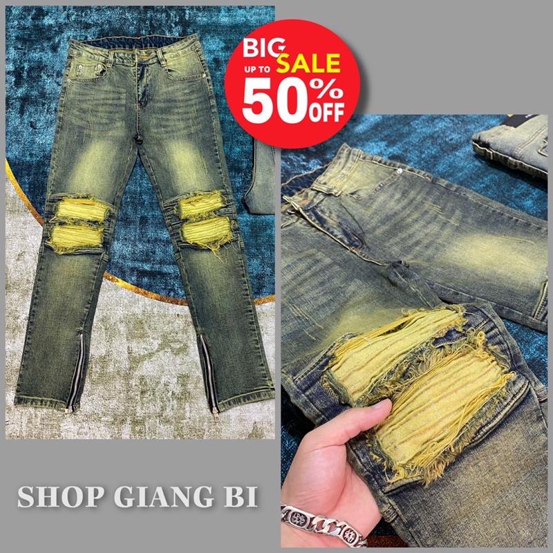 Quần jean vá nhăn phối khoá,quần jean vá nhăn miken