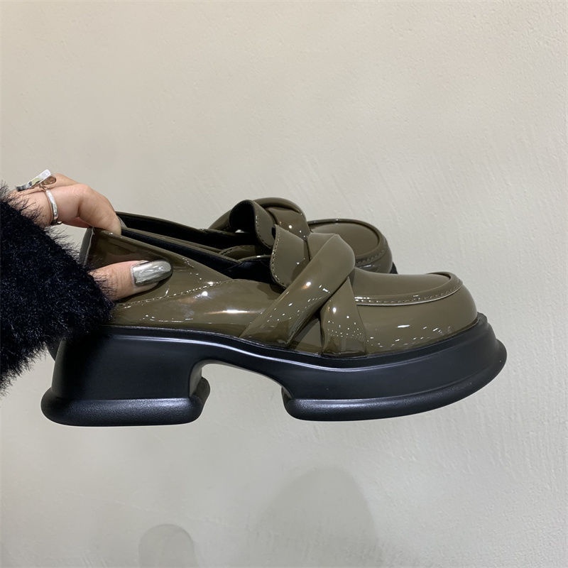 Giày Da Đế Dày Phong Cách Retro Pháp Cho Nữ