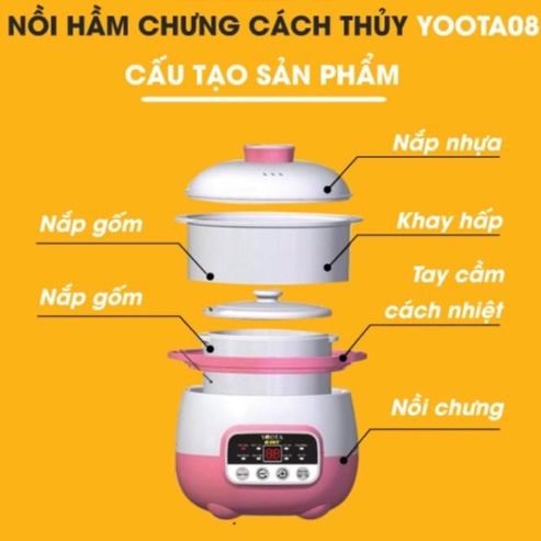 Nồi Hấp Cháo Chậm Cho Bé Yoota Baby, Nồi Chưng Hấp Cách Thủy 2 Tầng Đa Năng 0.8L