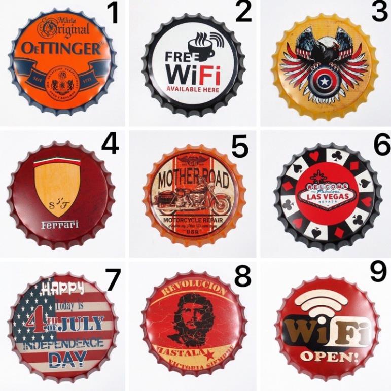 Nắp Bia Trang Trí Vintage Barber Shop, Hair Salon, Nhà Hàng Kích thước Đường Kính 35cm