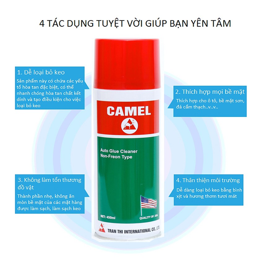 [SALE] Dung Dịch Tẩy Vết Keo Dán Camel 450ml, Loại Bỏ Decal, Vết Keo Dính Lâu Ngày Trên Mọi Bề Mặt Mà Không Ăn Mòn