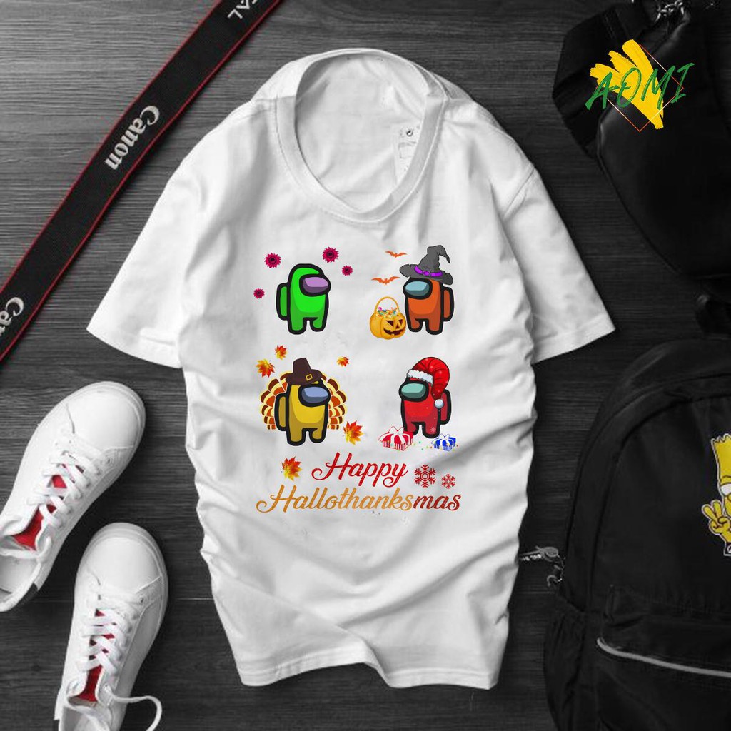 ÁO THUN AOMI UNISEX Happy Hallothanksmas AmongUs Game Shirt TAY LỠ TAY NGẮN NAM VÀ NỮ IN HÌNH SIÊU HOT AOMIVN