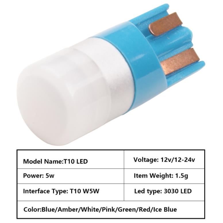 Đèn LED Chân T10 Sứ 5w nhiều màu lắp Ô tô xe máy