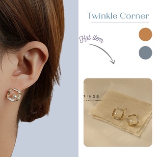 Bông tai nụ lượn sóng hình vuông xinh xẻo Hàn Quốc Twinkle Corner Accessories