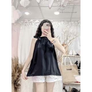 set áo yếm lụa cột nơ rời phối quần short tafta