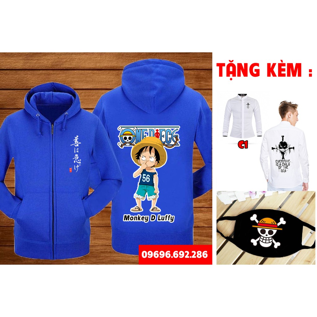 Áo khoác nỉ One Piece Luffy màu xanh đẹp cực ngầu giá tận xưởng