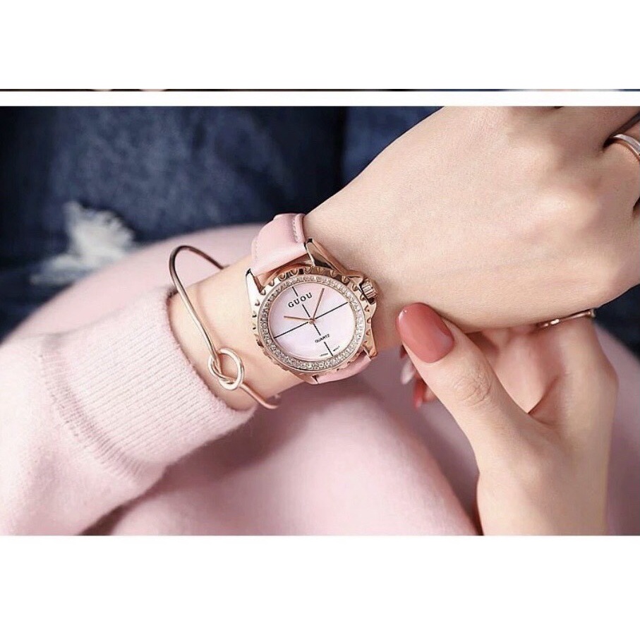 Đồng hồ thời trang cao cấp Nữ mặt tròn Size 36, Dây da mềm