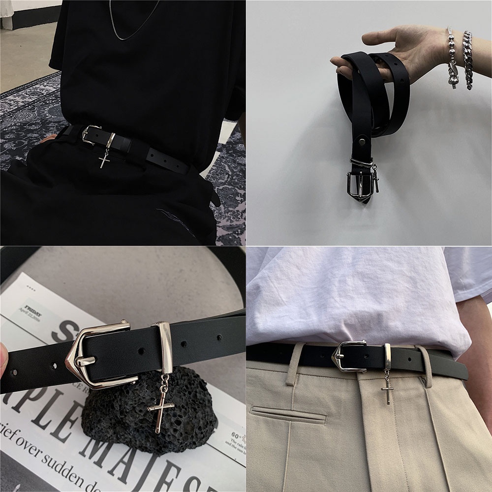 Thắt Lưng Vải Jean Màu Đen Phối Mặt Hình Chữ Thập Phong Cách Cổ Điển Thời Trang Cho Nam Và Nữ