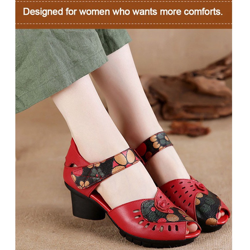 Giày Sandal Quai Họa Tiết Hoa Thời Trang Thanh Lịch Cho Nữ Trung Niên