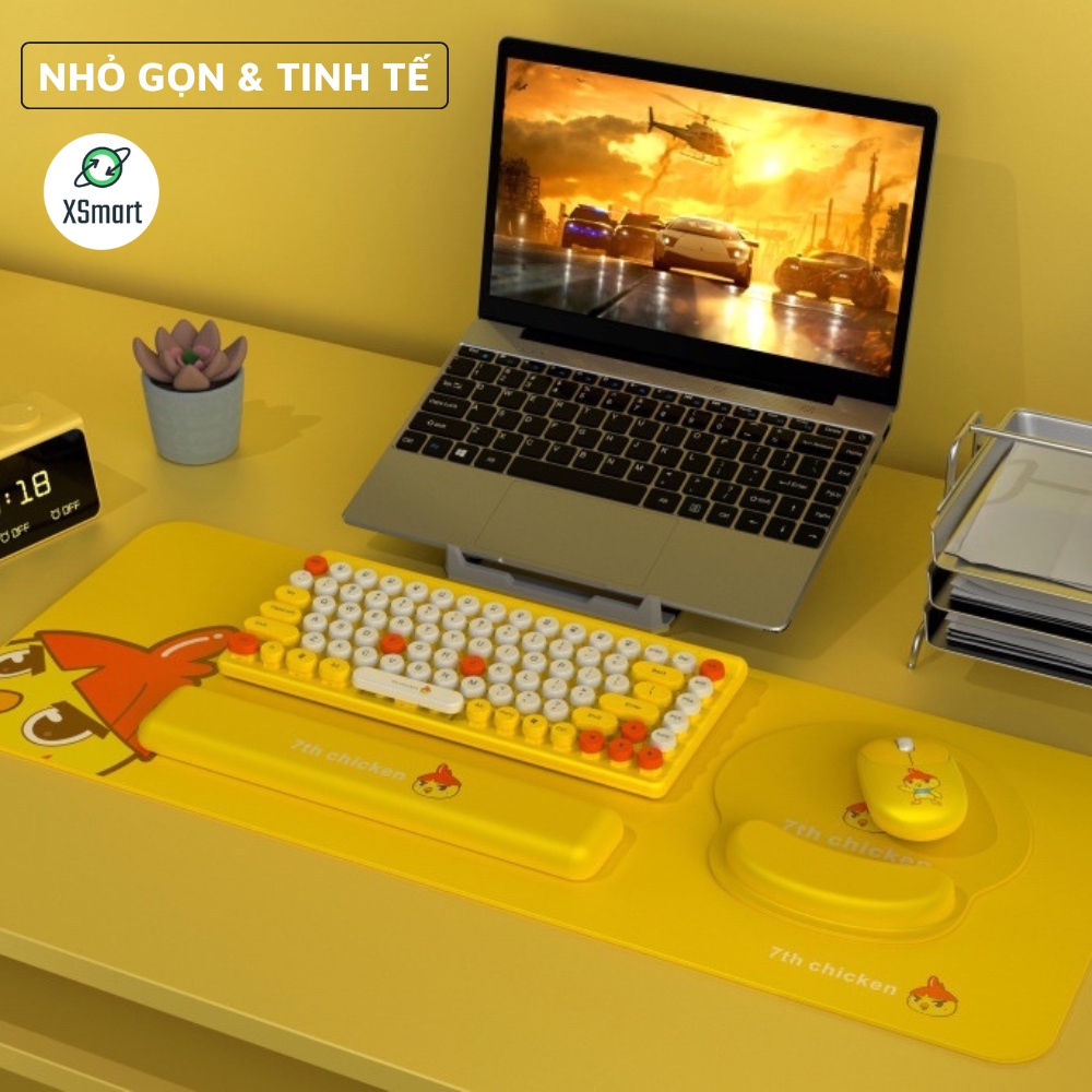 Bàn Phím Và Chuột Không Dây Màu Vàng Cực Đẹp Kết Nối Với Máy Tính, Laptop, PC Khoảng Cách 10M + Tặng Lót Lớn