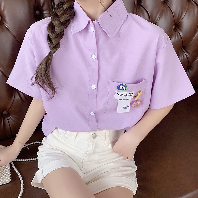 Mới Áo Sơ Mi Tay Ngắn Dáng Rộng Phong Cách Hàn Quốc Cho Nữ