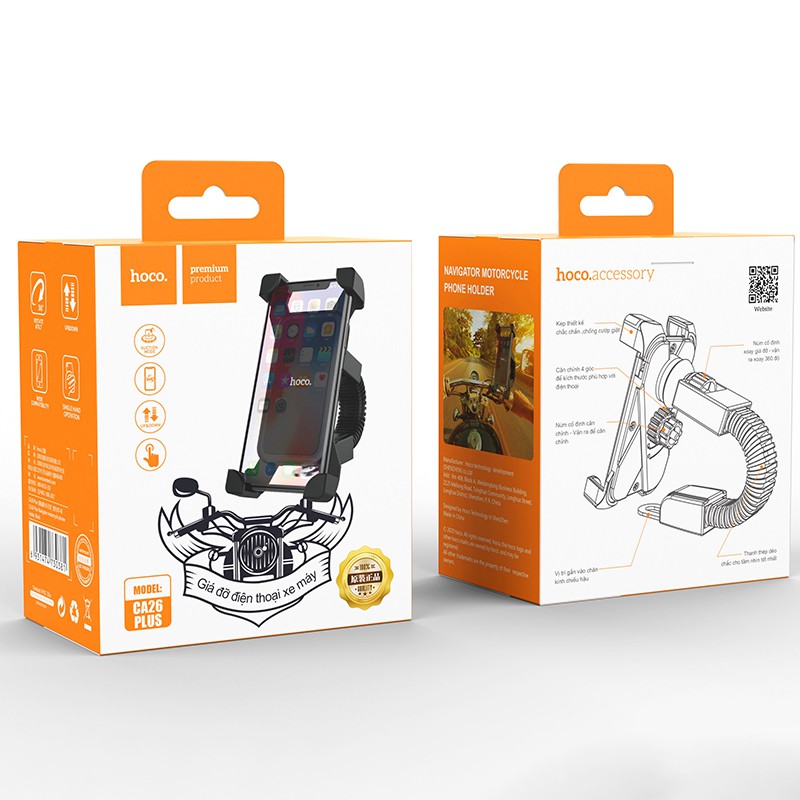 Giá Đỡ Điện Thoại Gắn Vào Xe Máy Cao Cấp Chất Lượng hoco CA26 plus | BigBuy360 - bigbuy360.vn