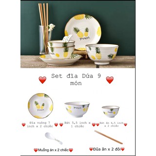 Set bát đĩa hình dứa phong cách Hàn Quốc