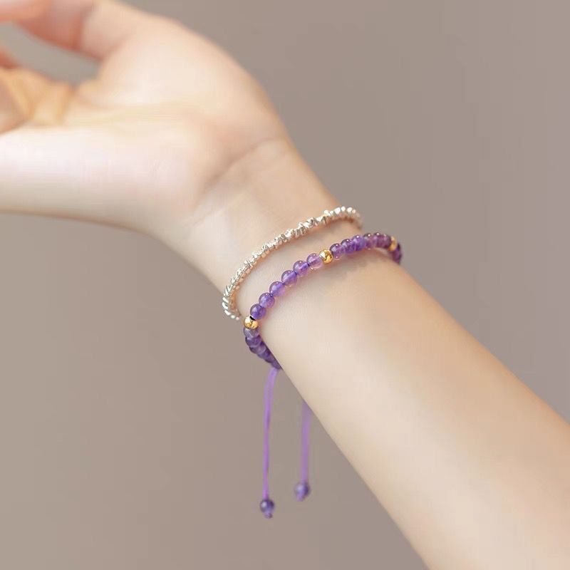 Vòng Tay Chuỗi Hạt Đá Thạch Anh Tím Tự Nhiên Thời Trang Dễ Phối Đồ