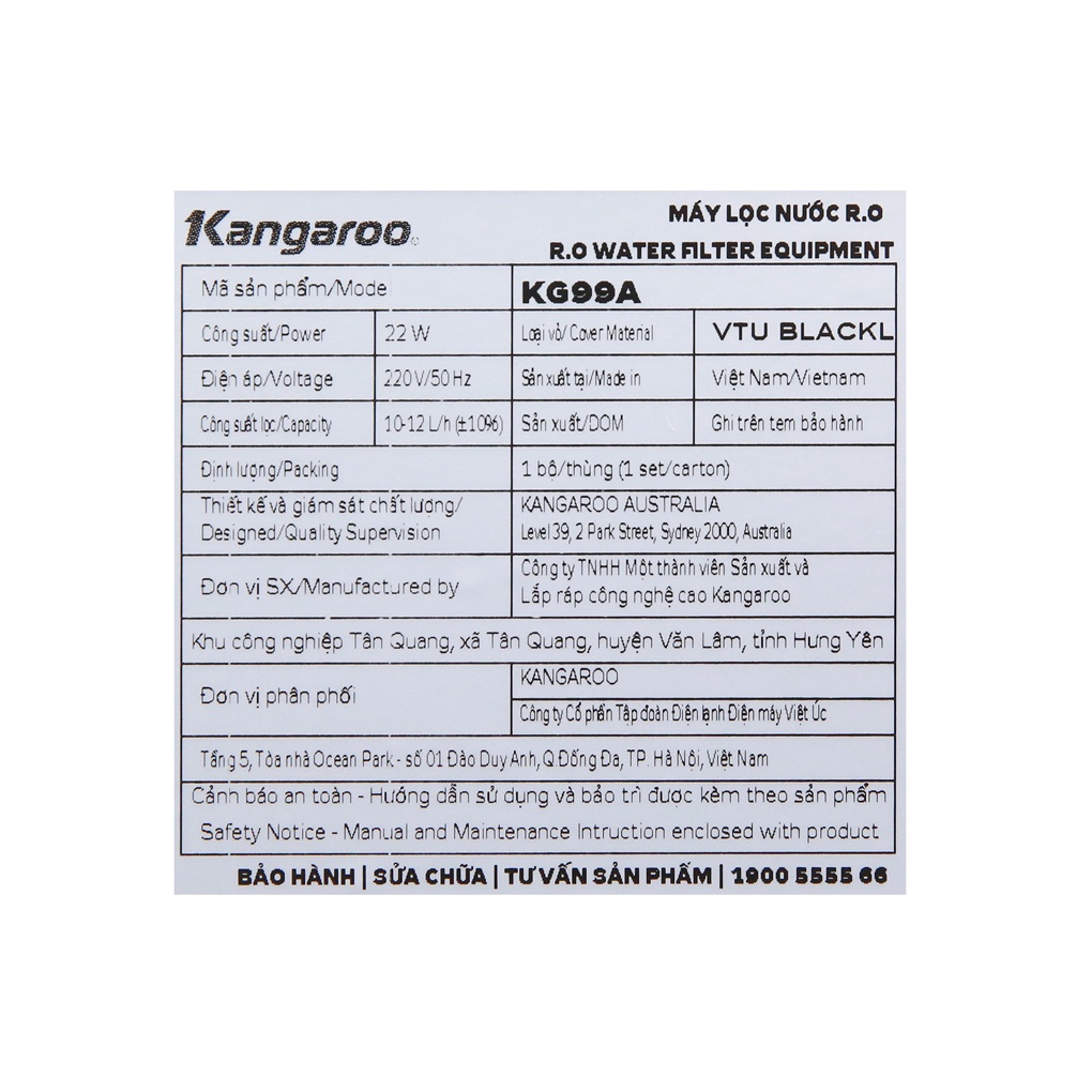 Máy lọc nước RO Kangaroo KG99A VTU 9 lõi