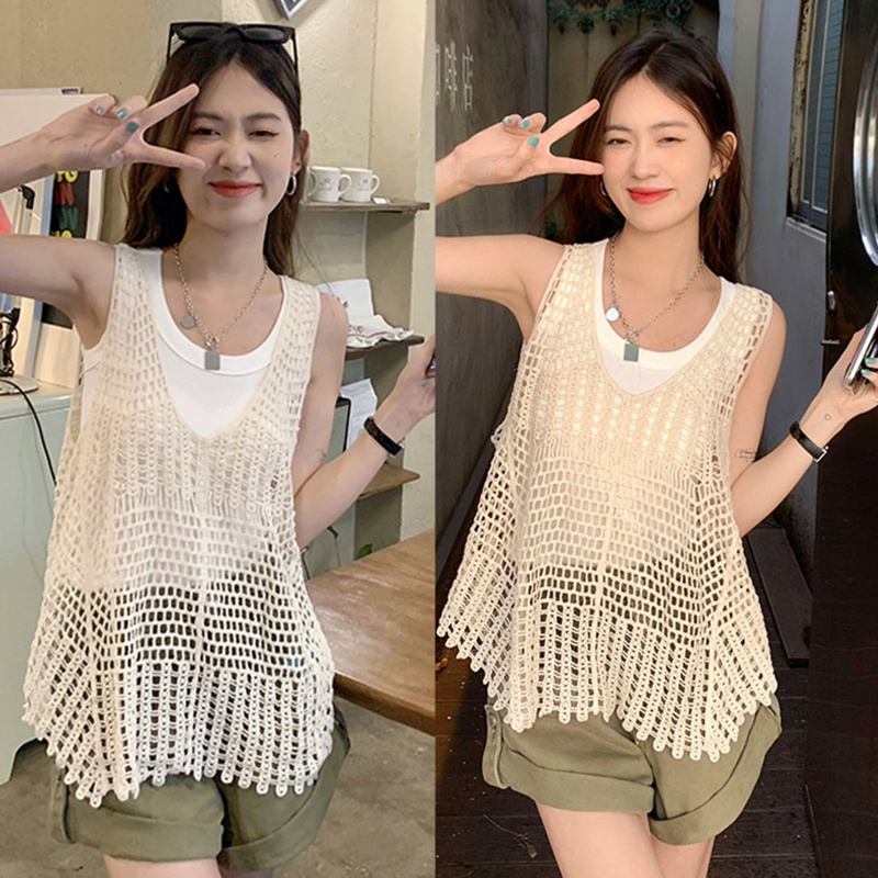 Áo Len Không Tay Cổ Chữ V Phong Cách Boho Thời Trang Cho Nữ