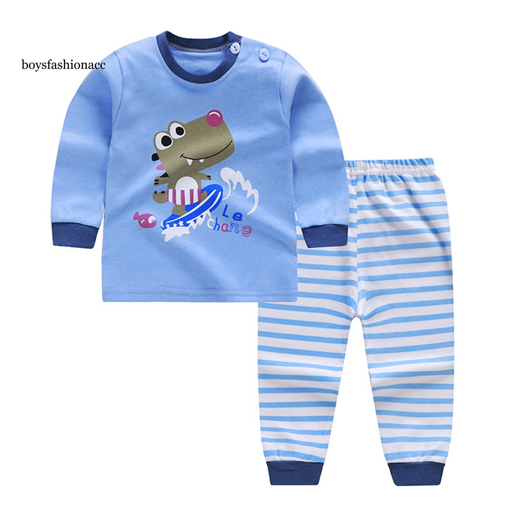 Bộ Đồ Ngủ Pijama Dài Tay In Hình Động Vật 2 Món Cho Bé