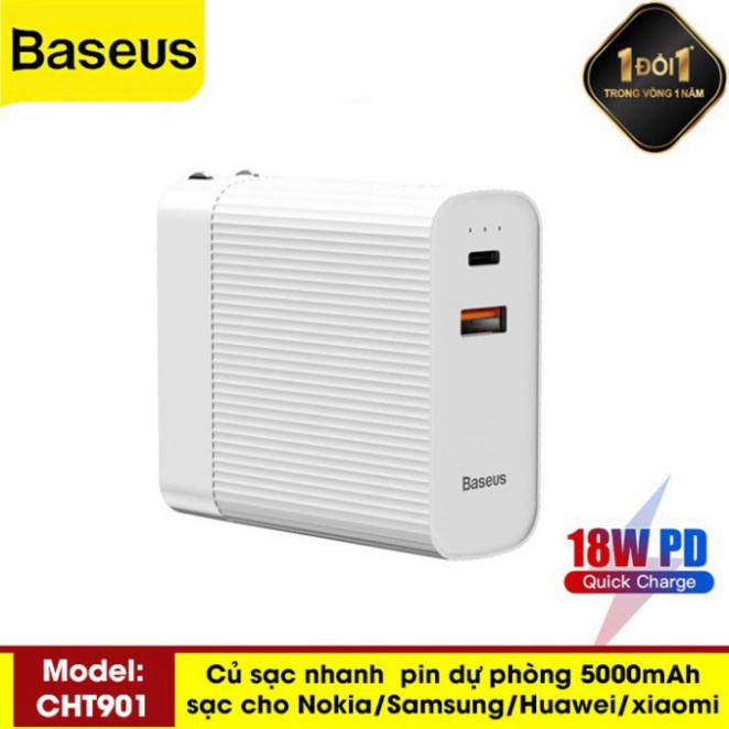 [CHÍNH HÃNG] Củ Sạc Baseus Tích Hợp Pin Dự Phòng 5000mah (CHT901) Siêu Nhỏ Gọn 2 Trong 1 Sạc Nhanh Hai Chiều