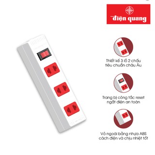Ổ cắm Điện Quang ECO ĐQ ESK 5WR 32 ECO (3 lỗ 2 chấu, dây dài 5m, màu trắng đỏ)