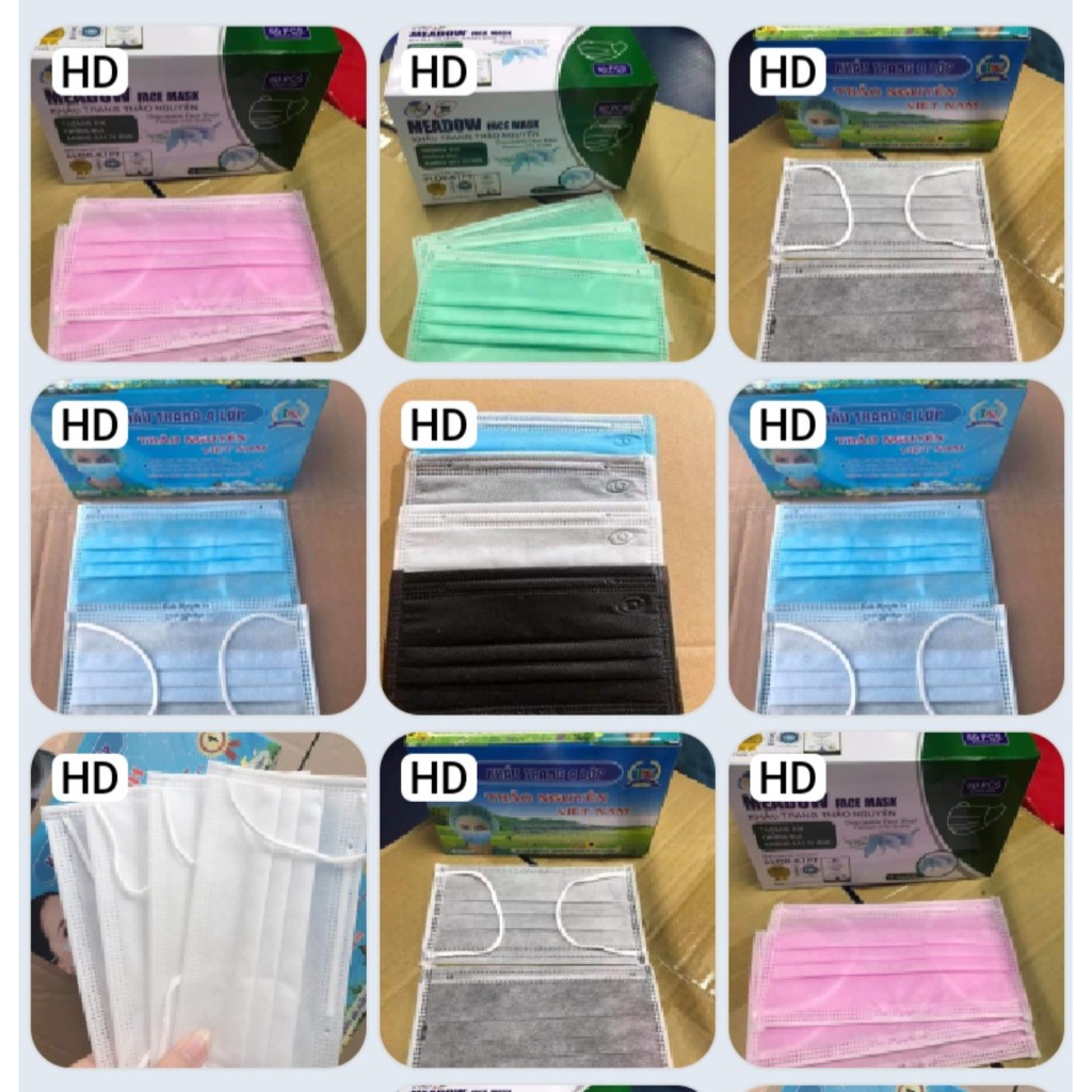 Hộp 50 cái khẩu trang y tế 4 lớp kháng khuẩn đủ màu hàng cty | BigBuy360 - bigbuy360.vn