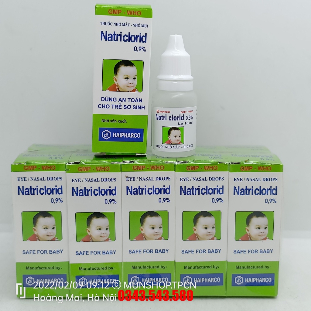 Lốc 10 lọ nhỏ mắt, mũi Natri clorid 0,9% Haipharco 10ml