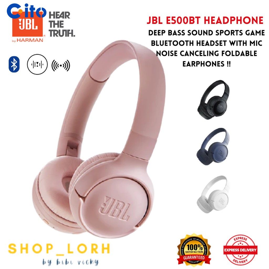 【Top】 ♦ Tai nghe JBL E500BT Âm trầm sâu không thấm nước Trò chơi thể thao Tai nghe Bluetooth với Mic khử tiếng ồn Tai nghe có thể gập lại ITO