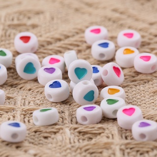 10 hạt charm tròn in hình tim 7mm nhiều màu sắc
