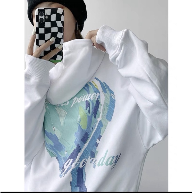 Áo hoodie tim tô xanh in 2 mặt TH6