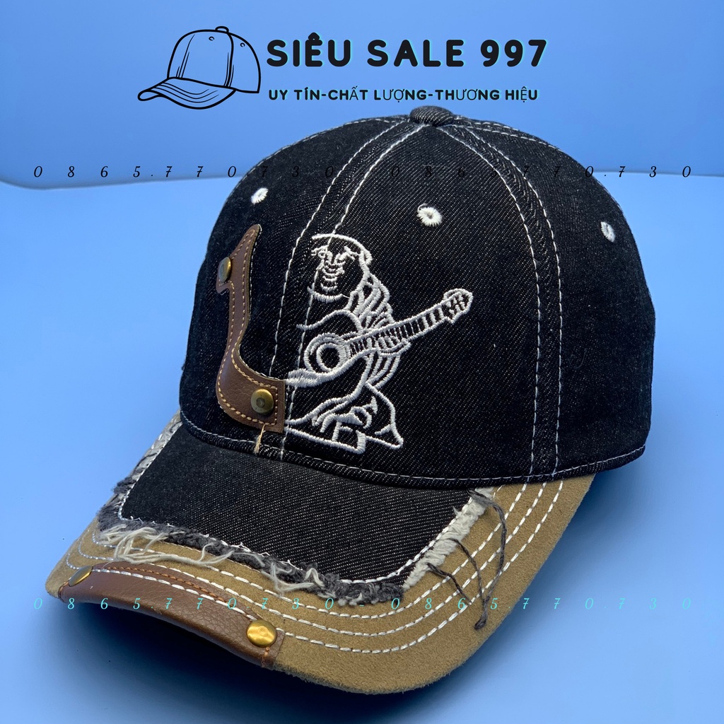 NÓN ÔNG ĐỊA JEAN PHỐI DA, MŨ LƯỠI THÊU ÔNG ĐỊA THÊU PHỐI DA CỰC CHẤT