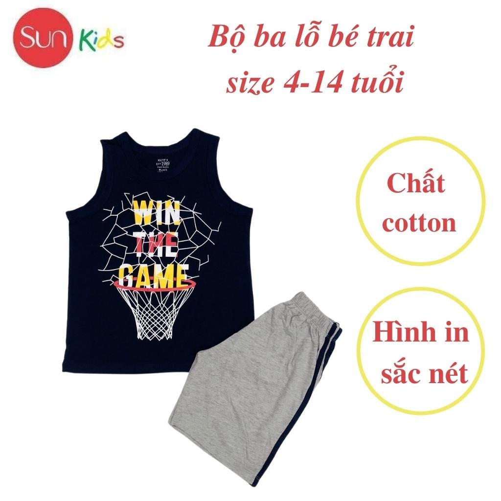 Đồ bộ bé trai, bộ ba lỗ cho bé chất thun cotton, nhiều màu, size 4-14 tuổi - SUNKIDS1