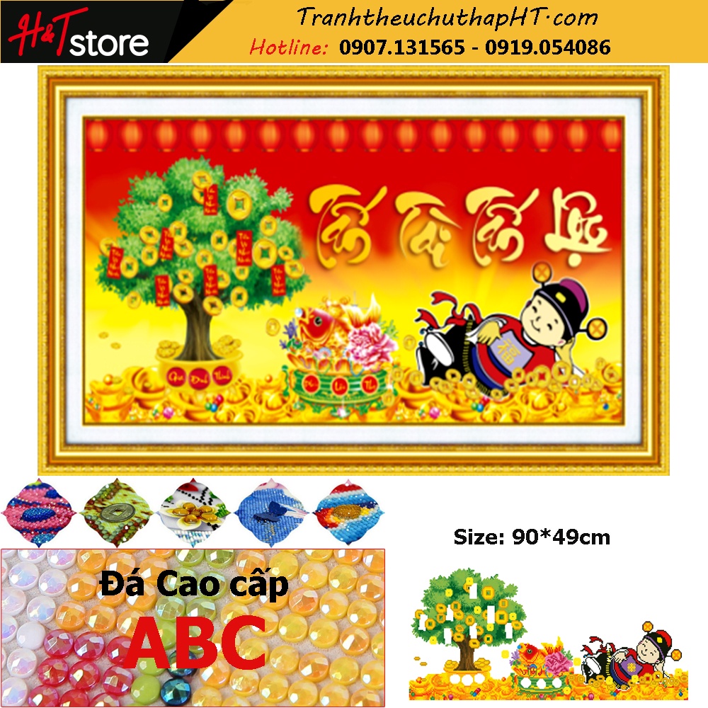 Tranh đính đá tự làm - Tranh đính đá Tấn tài tấn lộc LV343: 90*49cm