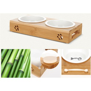 Bát ăn đôi kèm kệ gỗ cho chó mèo