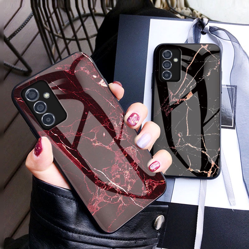Casing iphone 11 12 pro max XS MAX XR 6 7 8 Plus anti-drop marble pattern glass bottom case phone case cover