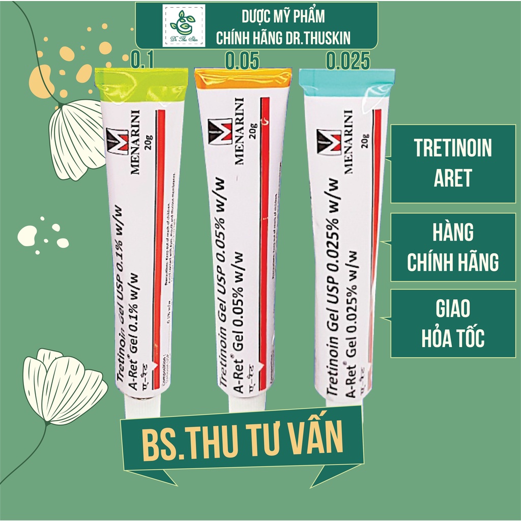 Tretinoin Aret 0,025% 0,05% 0,1% 20g  A-Ret Usp 20g Gel Hỗ Trợ Mụn Chống Lão Hoá