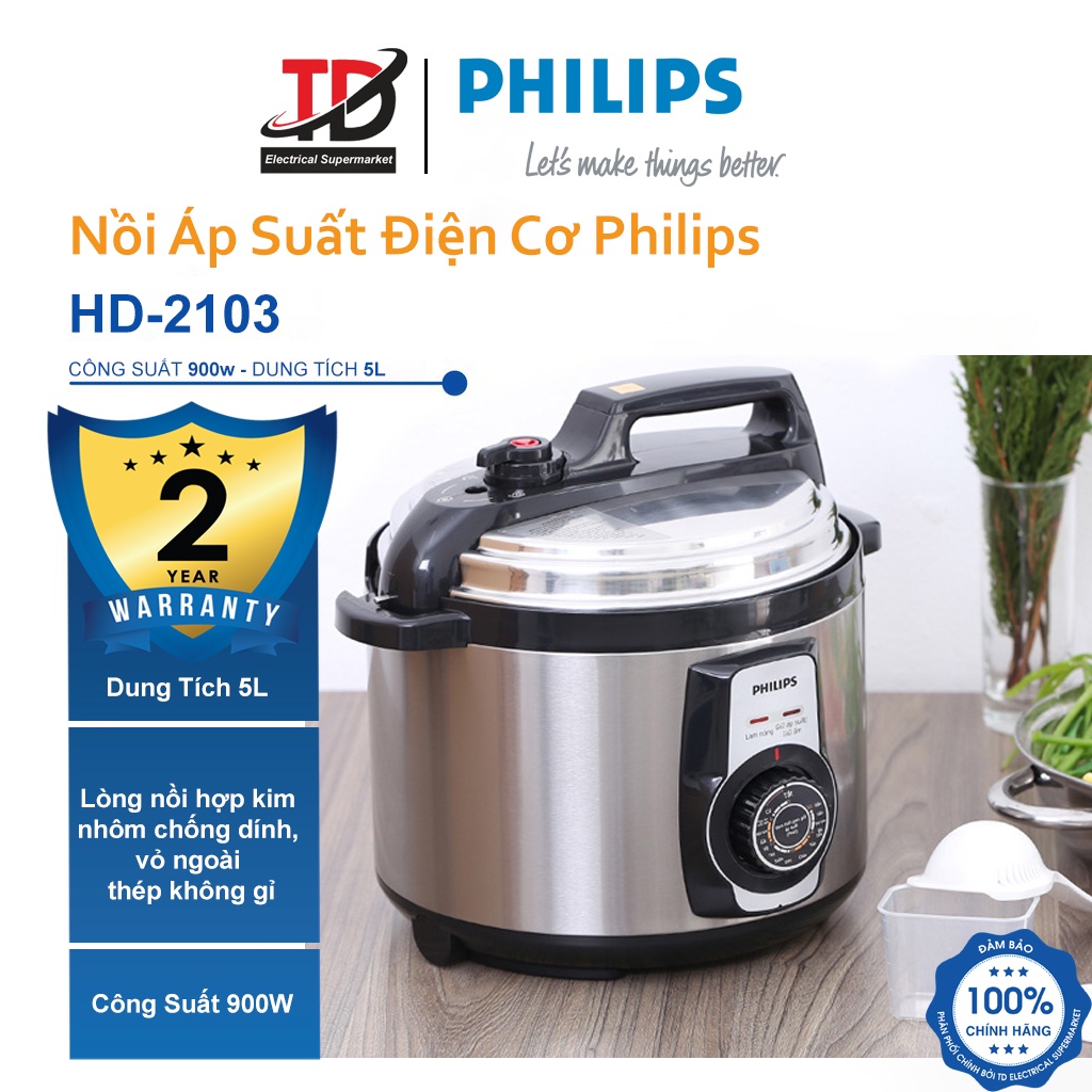 [Mã ELHAMS5 giảm 6% đơn 300K] Nồi Áp Suất Điện Philips HD2103 - 5Lit/900W - Bảo Hành Chính Hãng 2 Năm