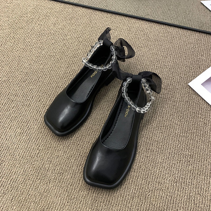 Giày Búp Bê Da Mũi Vuông Đính Nơ Thời Trang Cho Nữ