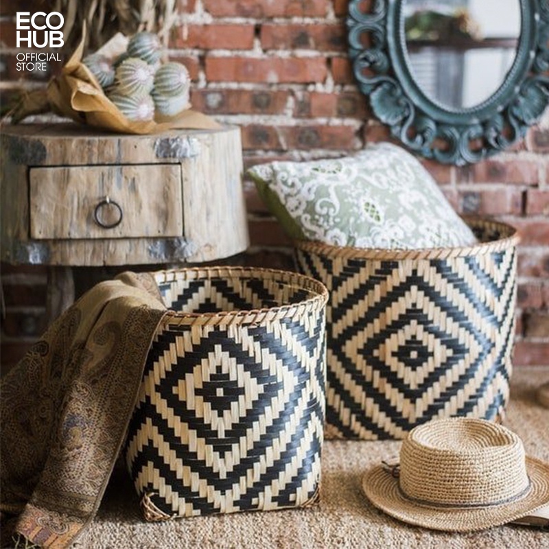 Giỏ tre ECOHUB có tay cầm đựng đồ, trồng cây, trang trí