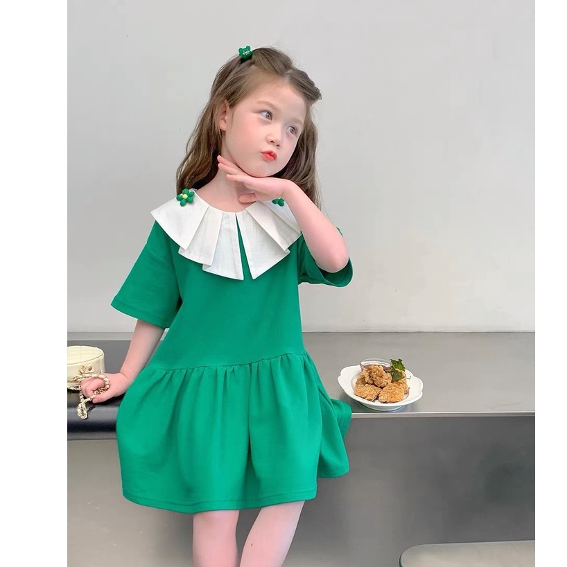 Váy Đầm Baby Doll Cổ Trắng Xinh Xắn Cho Bé Gái