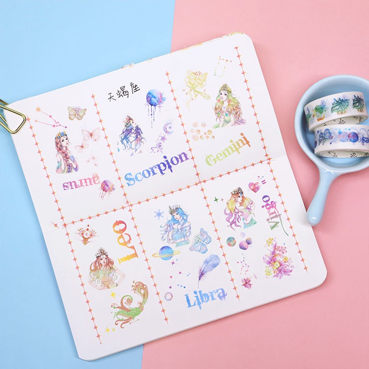 Set 6 Cuộn Washi Tape Cung Hoàng Đạo Băng Dính Trang Trí Scrapbook, Planner