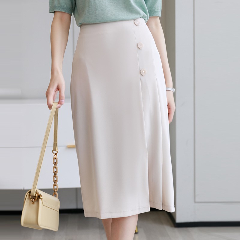 Chân Váy Công Sở Nữ, Chân Váy Midi Lưng Cao Xếp Ly Phối Cúc Che Hông Siêu Tôn Dáng, Màu Cơ Bản Dễ Phối Đồ. | BigBuy360 - bigbuy360.vn