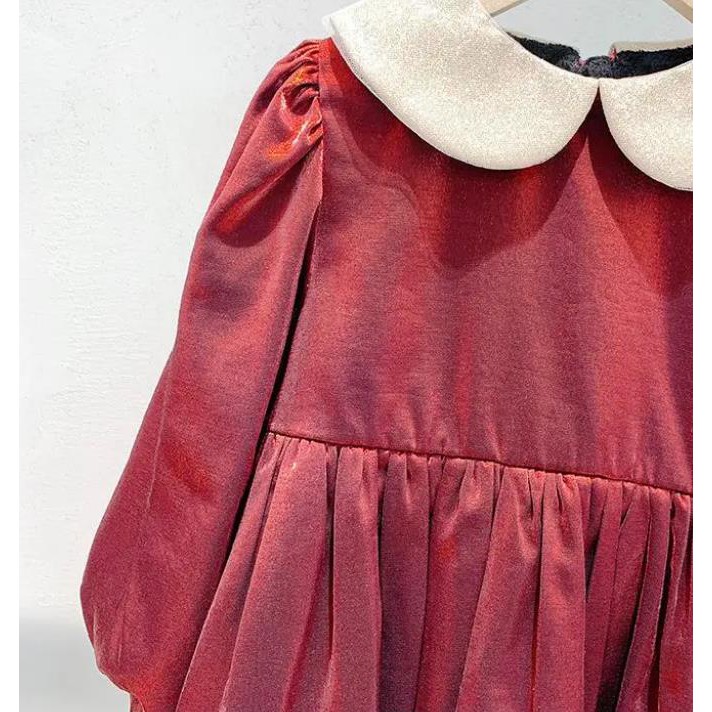 ❤Đầm Công Chúa Tay Dài Lót Lông Cừu Dày Dặn Cổ Búp Bê Màu Đỏ Thời Trang Thu Đông Năm Mới 2021 Cho Bé Gái