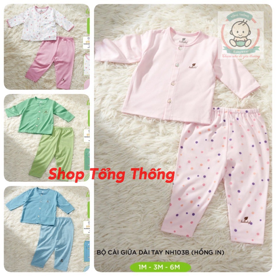 Bộ dài tay cài giữa petit Lullaby in họa tiết nhí cao cấp mềm mịn thoáng mát cho bé trai bé gái sơ sinh NH103B NH309M