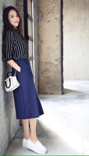 Set bộ lửng ống rộng áo sọc